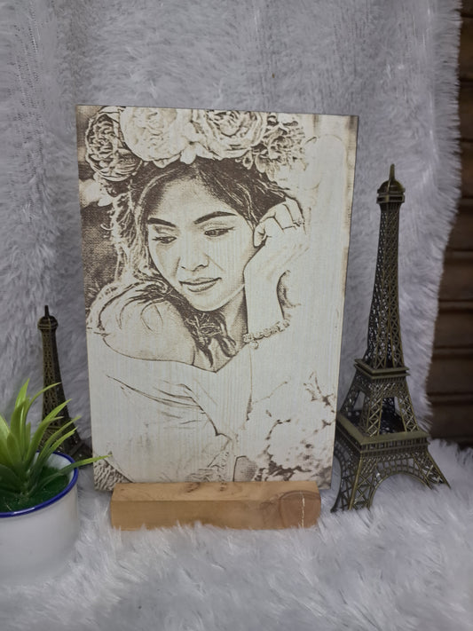 Engraved Photo in MDF with Wooden Base