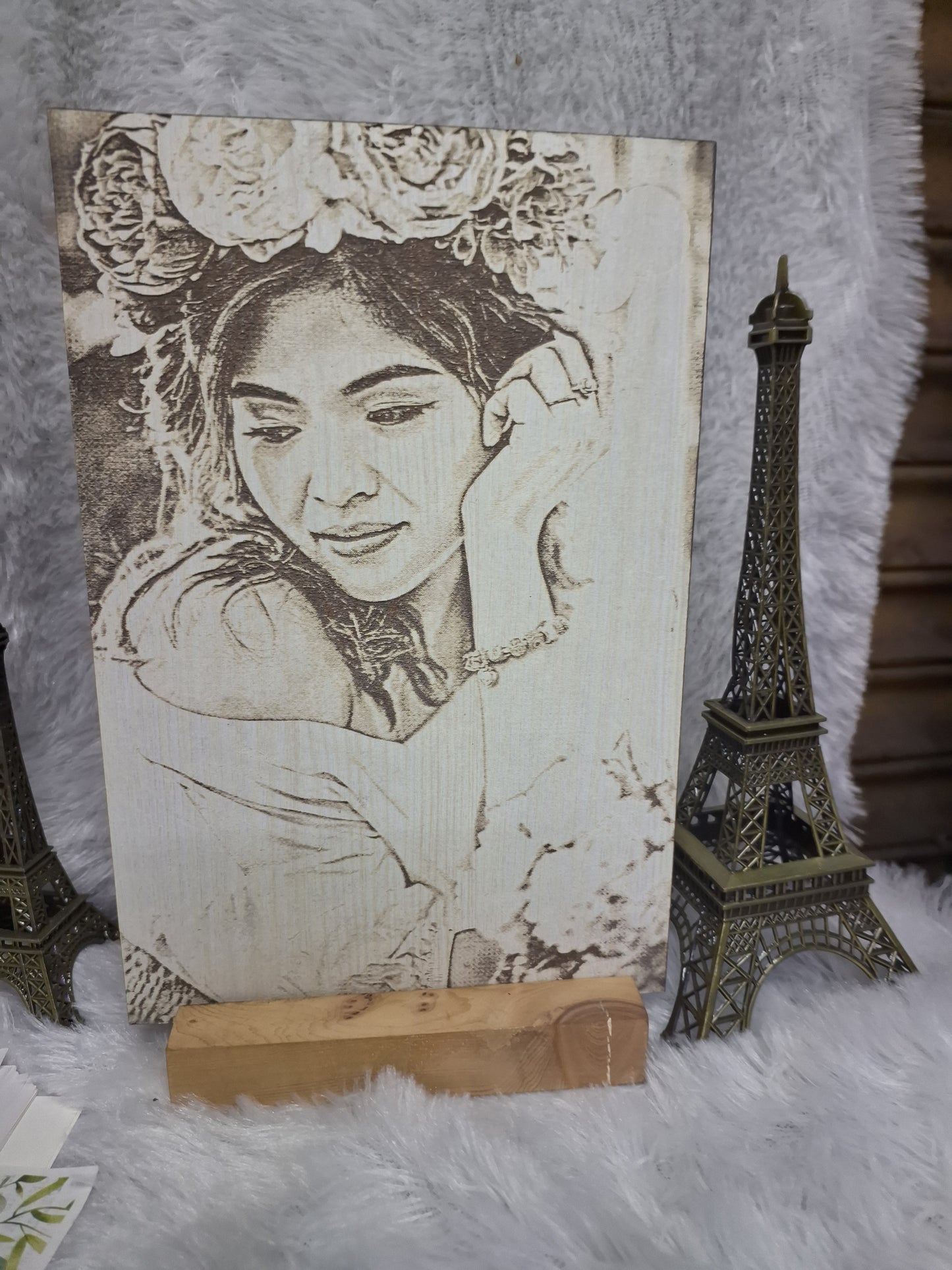 Engraved Photo in MDF with Wooden Base