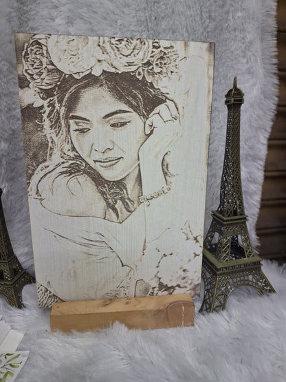 Engraved Photo in MDF with Wooden Base