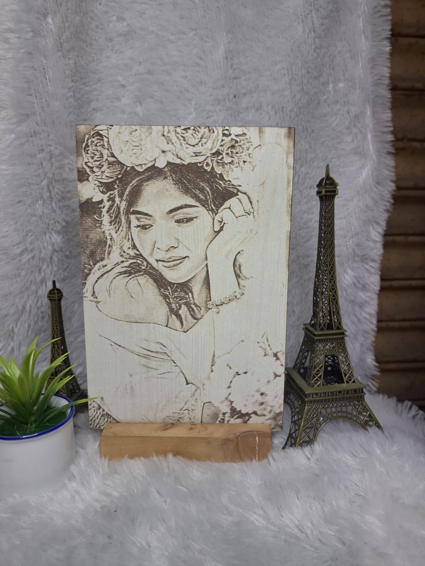 Engraved Photo in MDF with Wooden Base