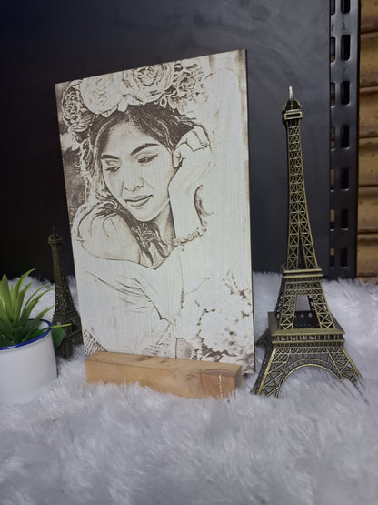 Engraved Photo in MDF with Wooden Base