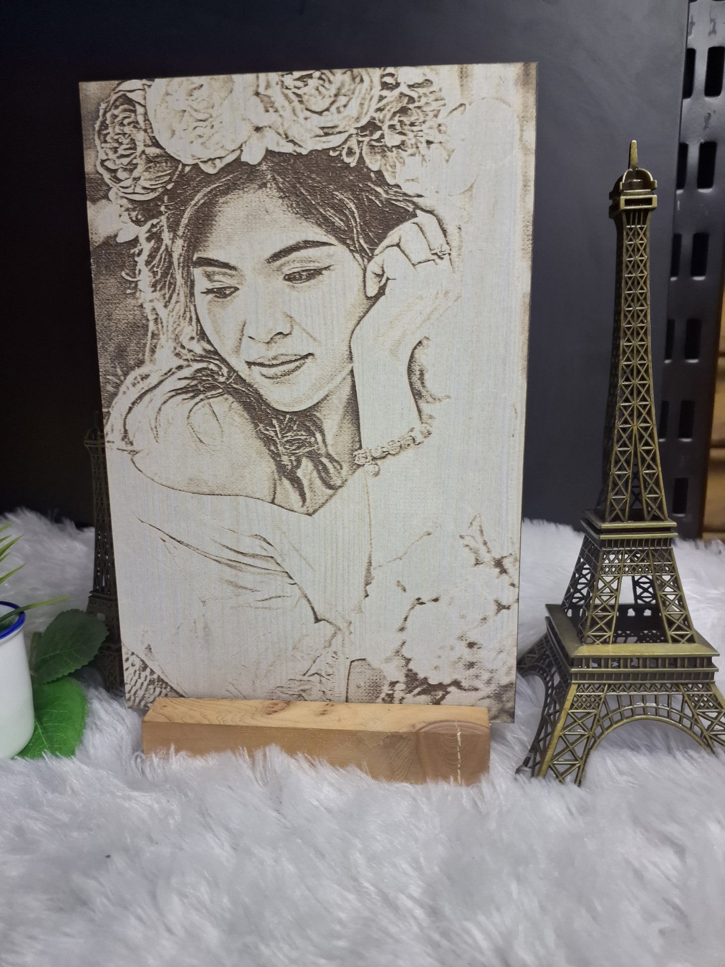 Engraved Photo in MDF with Wooden Base
