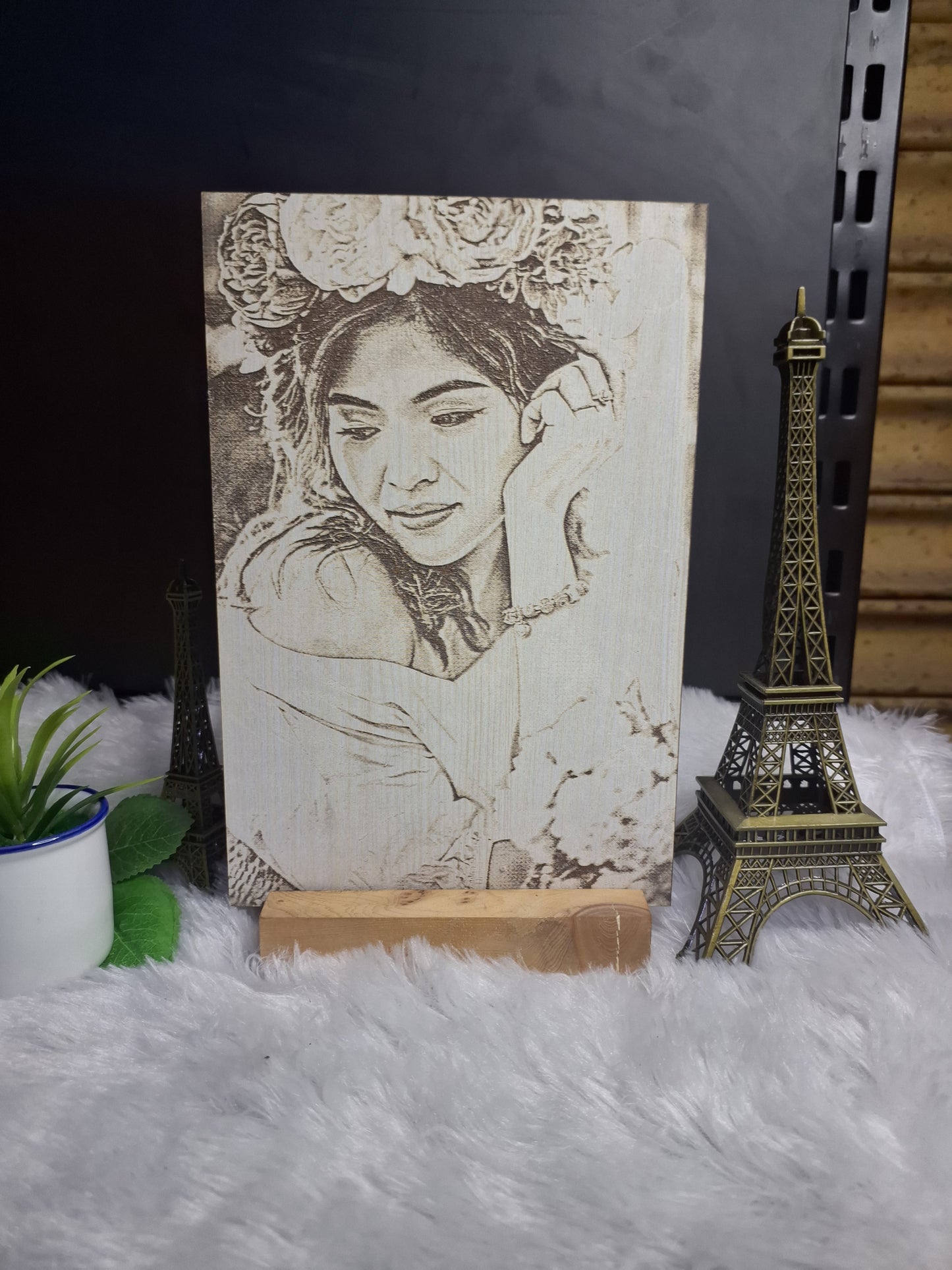 Engraved Photo in MDF with Wooden Base
